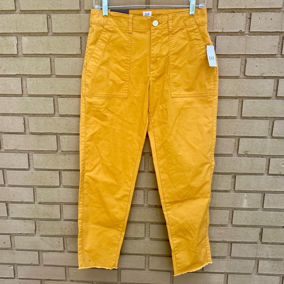 GAP Pants - Gap For Good Girlfriend Khaki Mid Rise Stretch Raw Hem Pants Mustard NWT Size 2